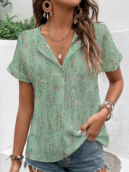 

Loose Casual Shawl Collar Geometric Shirt, Green, Shirts & Blouses