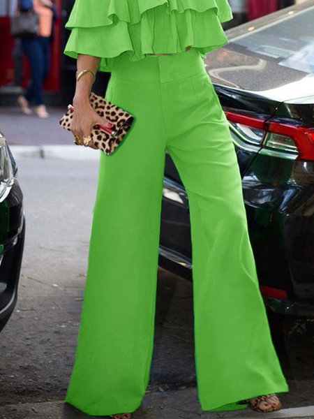 

Plain Urban Loose Fashion Wide leg Pants, Green, Pants