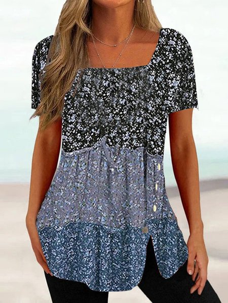 

Ditsy Floral Knitted Casual Shirt, Light blue, Shirts & Blouses