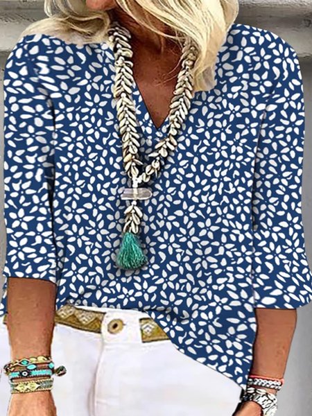 

Plus Size Loose Casual V Neck Shirt, Blue, Shirts & Blouses