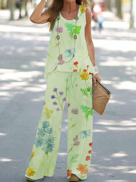 Jersey Casual Loose Floral Two Piece Set
