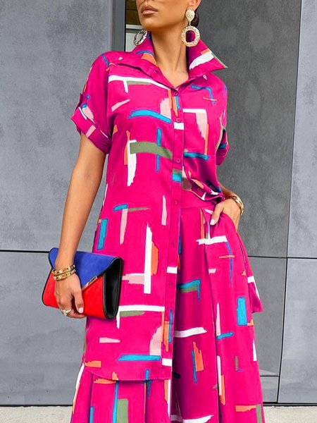 

Vacation Regular Fit Abstract Graphic Blouse, Deep pink, Blouses and Shirts