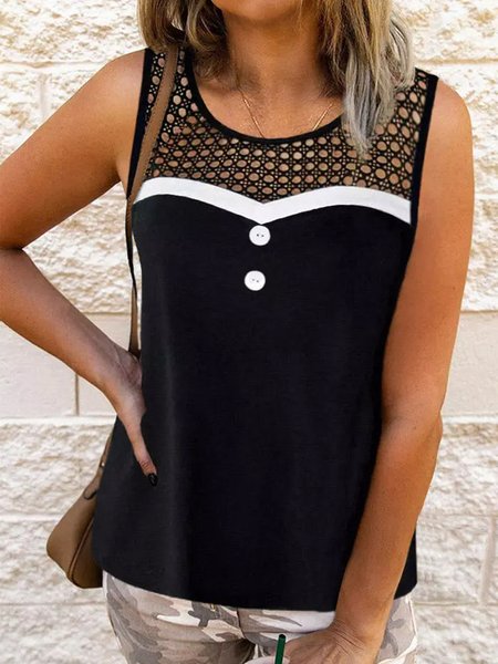 

Casual Color Block Crew Neck Tank Top, Black, Tanks & Camis