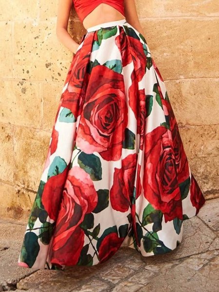 

Vacation Loose Floral A-Line Long Skirt, Flower, Skirts