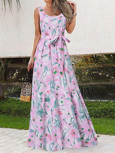 

Women's Casual Dress Swing Dress Long Dress Maxi Dress Black Pink Red Sleeveless Floral Print Spring Summer, Dresses