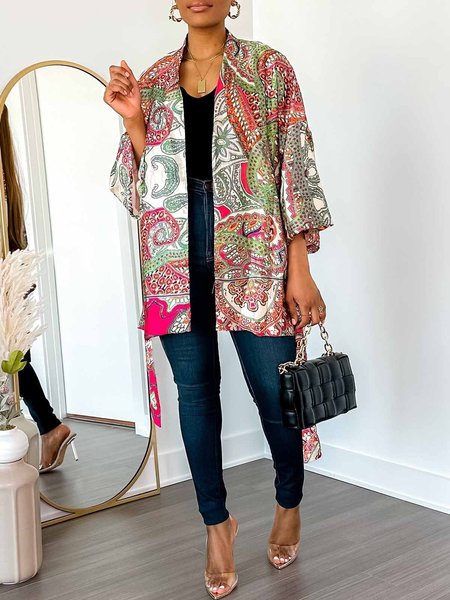 

Print Vacation Loose Kimono, Multicolor, Kimonos