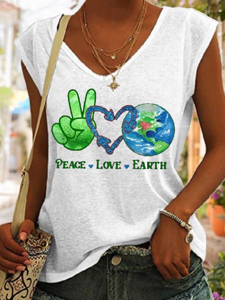 

Women's Earth Day Teacher Environment Day Recycle Casual V Neck Tank Top, White, Tank Tops