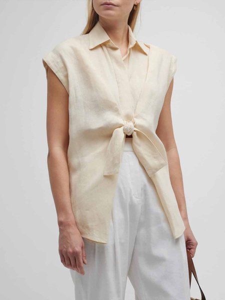 

Shirt Collar Simple Urban Loose Plain Blouse, Apricot, Blouses and Shirts