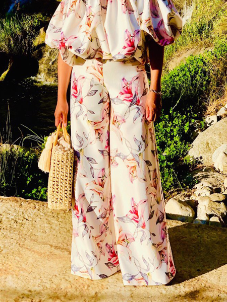 

Floral Elegant Loose Fashion Pants, As picture, Pants