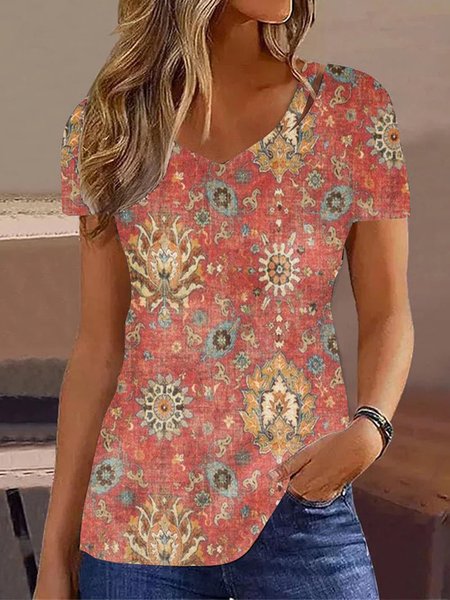 V Neck Ethnic Vintage Regular Fit Shirt