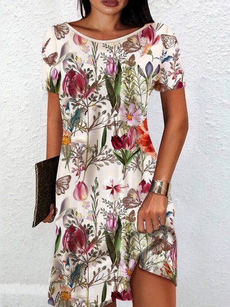 

Loose Floral Knitted Casual Dress, White, Dresses