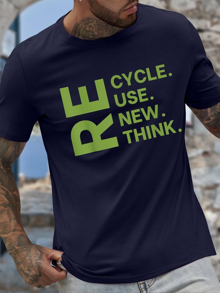 

Men's Recycle Reuse Renew Rethink Funny Graphic Printing Text Letters Cotton Crew Neck Casual T-Shirt, Purplish blue, T-shirts