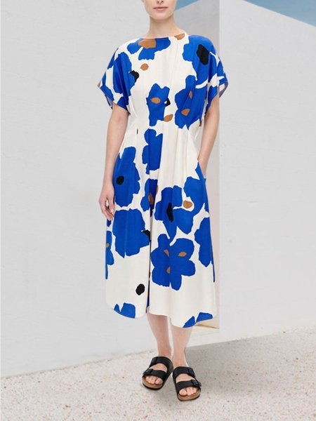

Elegant Regular Fit Floral Shirt Collar Dress, As picture, Maxi Dresses
