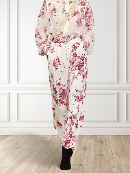 

Regular Fit Elegant Floral Fashion Pants, As picture, Pants