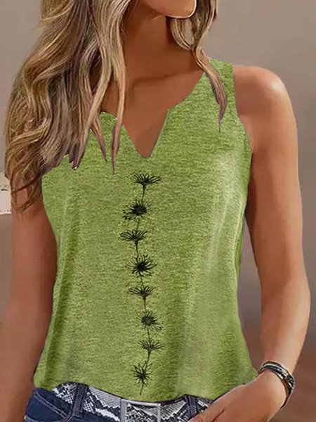 

Casual Regular Fit Notched Floral Tank Top, Green, Tanks & Camis