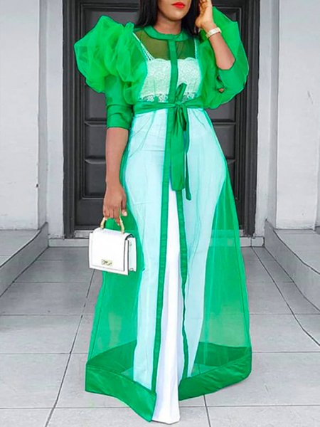 

Plain Regular Fit Elegant Crew Neck Kimono, Green, Kimonos