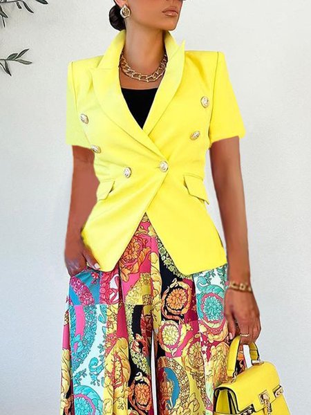 

Plain Lapel Collar Regular Fit Urban Short Sleeve Blazer, Yellow, Blazers