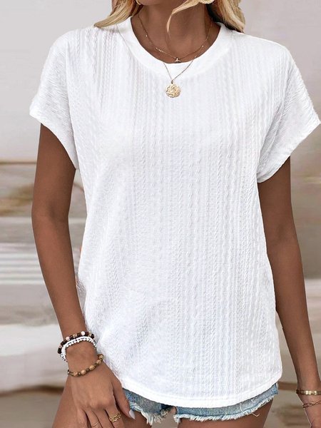 

Loose Crew Neck Casual Plain T-Shirt, White, T-Shirts