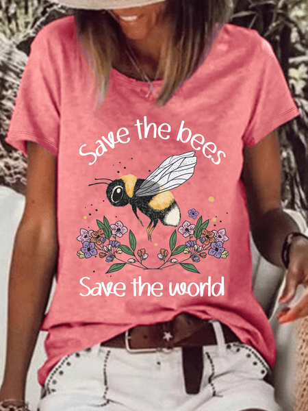 

Casual Text Letters Loose T-Shirt, Pink, T-shirts
