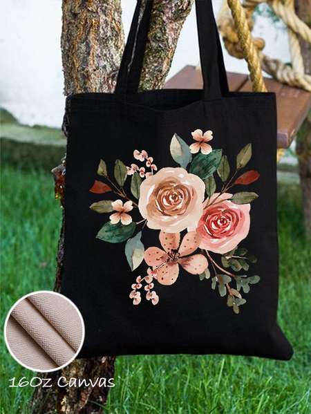 

Women's 16 OZ Canvas Fabric Butterfly Shopping Tote, Black, Bags