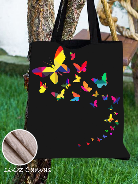 

Women's 16 OZ Canvas Fabric Butterfly Shopping Tote, Black, Bags