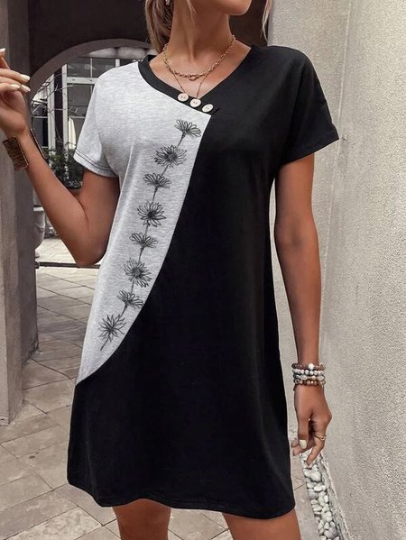 

Casual Knitted V Neck Floral Dress, Black, Dresses