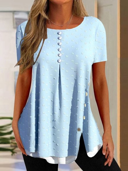 

Plain Crew Neck Loose Casual Shirt, Blue, Shirts & Blouses