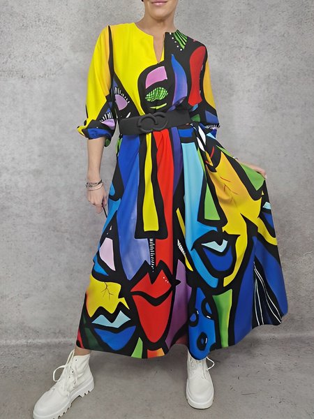 

Regular Size Notched Casual Loose Dress, Multicolor, Maxi Dresses
