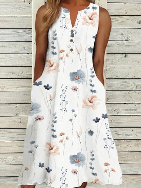 

Plus Size Vacation Loose Floral Dress, White, Dresses