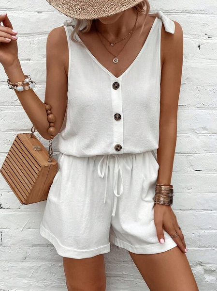 

Casual Plain V Neck Two-Piece Set, White, Suit Set