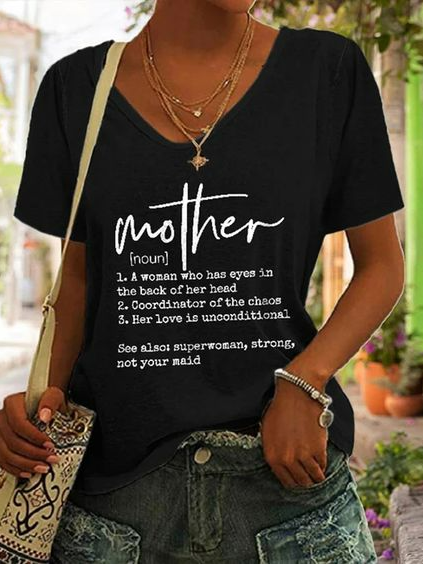 

Loose V Neck Text Letters Casual Shirt, Black, Shirts & Blouses
