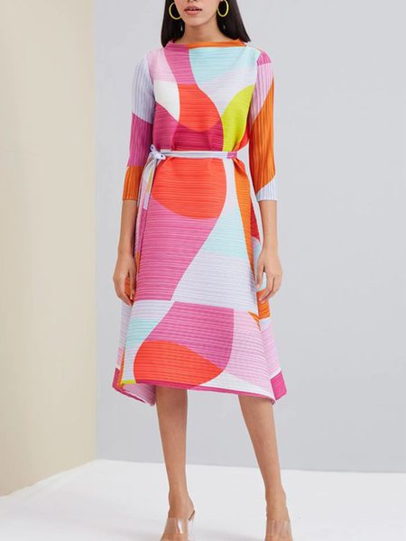 

Regular Fit Color Block Elegant Dress, As picture, Midi Dresses