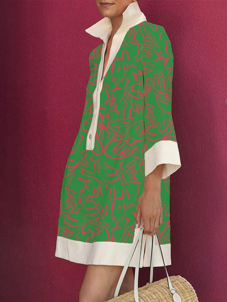 

Elegant Regular Fit Shirt Collar Abstract Dress, Green, Mini Dresses