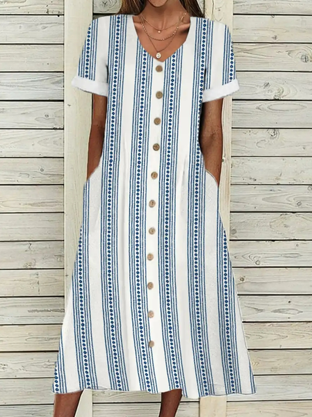 

Loose Geometric V Neck Casual Dress, Blue, Dresses