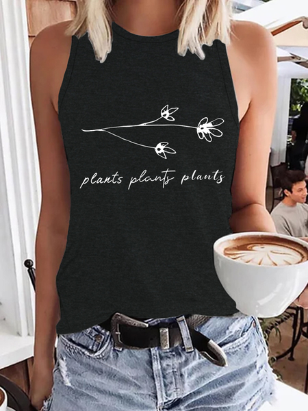 

Women’s Floral Plants Casual Tank Top, Black, Tank Tops