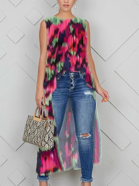 

Vacation Loose Abstract Crew Neck Shirt, Multicolor, Blouses and Shirts