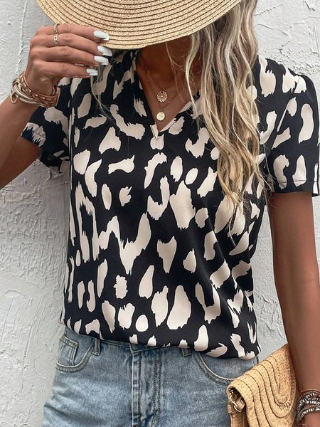 

Casual Loose Abstract Others Shirt, Black, Shirts & Blouses