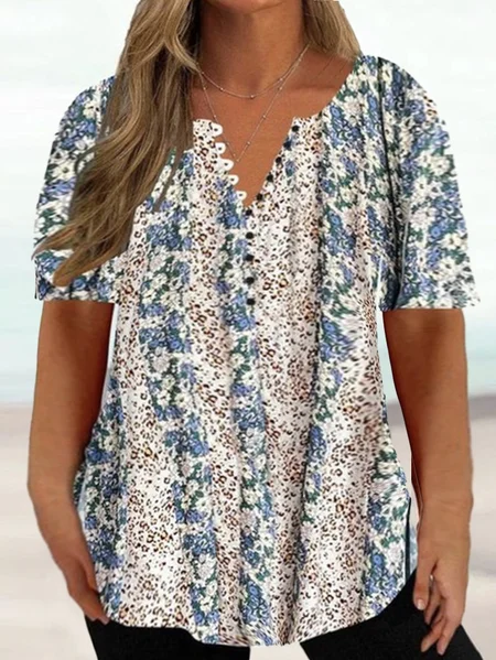 

Plus Size Buckle Casual Loose Jersey T-Shirt, Multicolor, T-Shirts