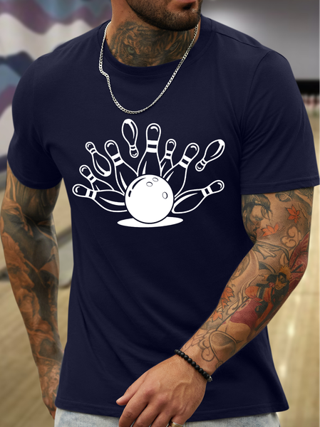 

Men's Love Bowling Funny Graphic Printing Cotton Text Letters Loose Casual T-Shirt, Purplish blue, T-shirts