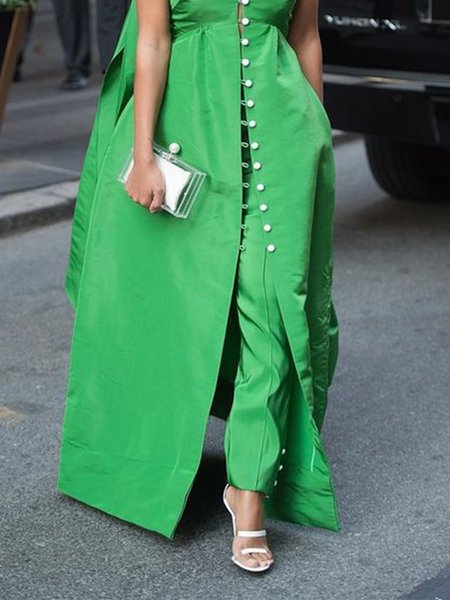

Elegant Regular Fit Plain Fashion Pants, Green, Pants