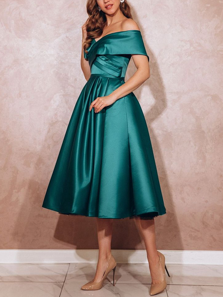

Party Elegant Satin Dress, Green, Midi Dresses