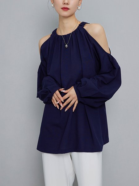 

Plain Loose Elegant Blouse, Blue, Blouses and Shirts