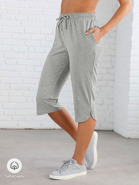 

Knitted Plain Loose Casual Pants, Gray, Pants