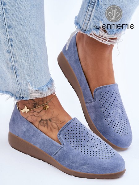 

Blue Breathable Hollow out Casual Slip On Shoes, Flats