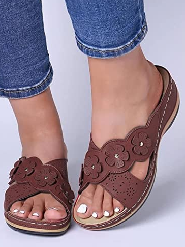 

Women's Applique Slip On Platform Wedge Sandals Summer Casual Sandals Walking Shoes, Brown, Sandals
