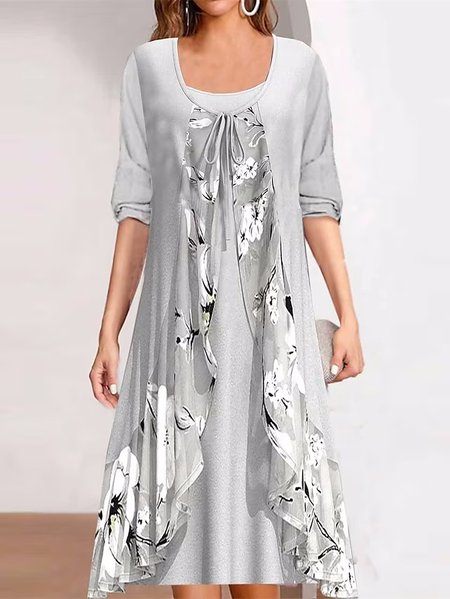 

Casual Color Block Loose Two-Piece Set, Gray, Dresses