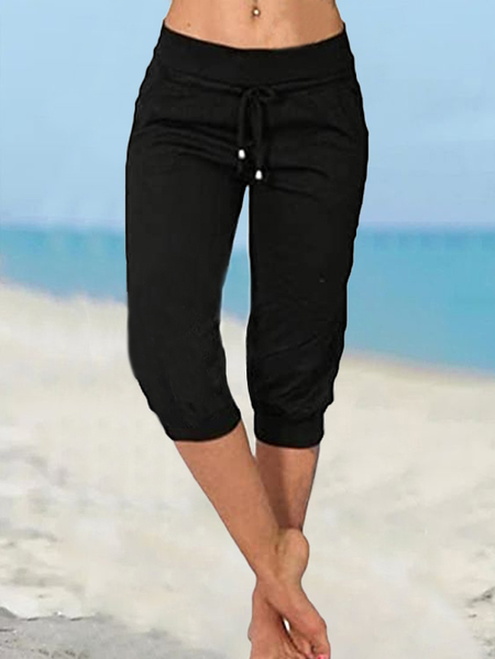 

Casual Plain Loose Pants, Black, Pants