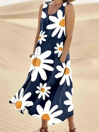 

Crew Neck Casual Floral Dress, Blue, Dresses