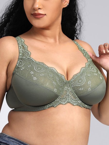 

Floral Lace Thin Cup Underwired Bra, Army green, Trendy Bras