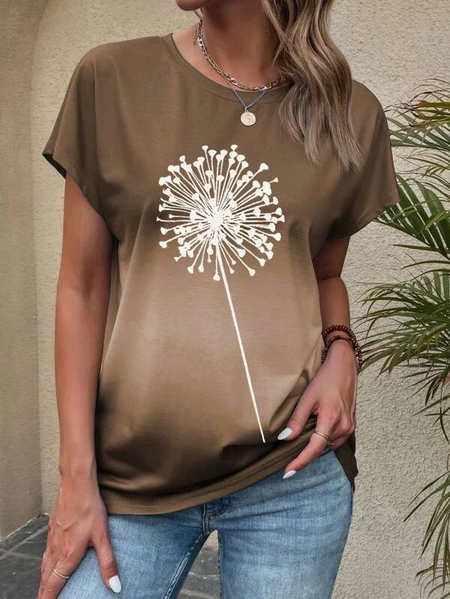 

Dandelion Crew Neck Casual T-Shirt, Brown, T-Shirts